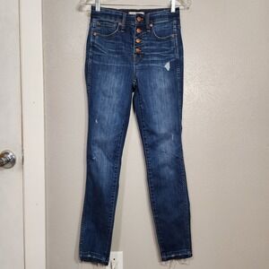 Madewell Jean's Mid‎ Rise Skinny Women's Size 25 Button Fly Raw Hem Med Wash